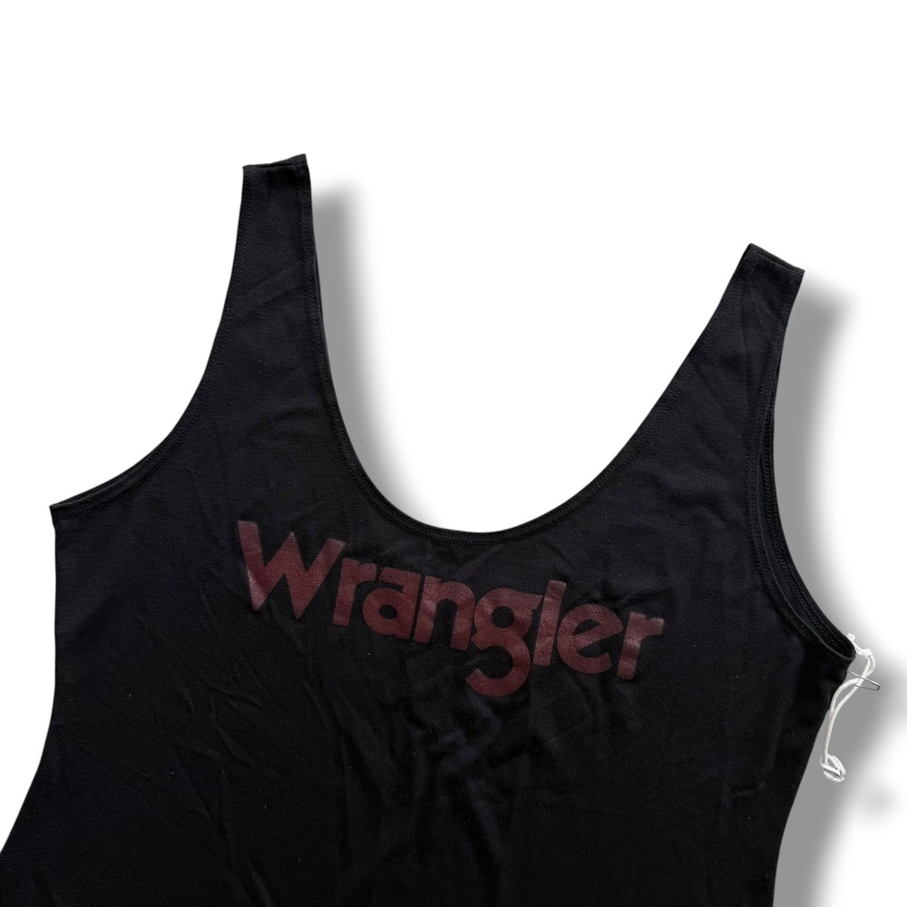 Wrangler Women L Black Maroon Graphic Logo ScoopNeck Sleeveless Bodysuit Western